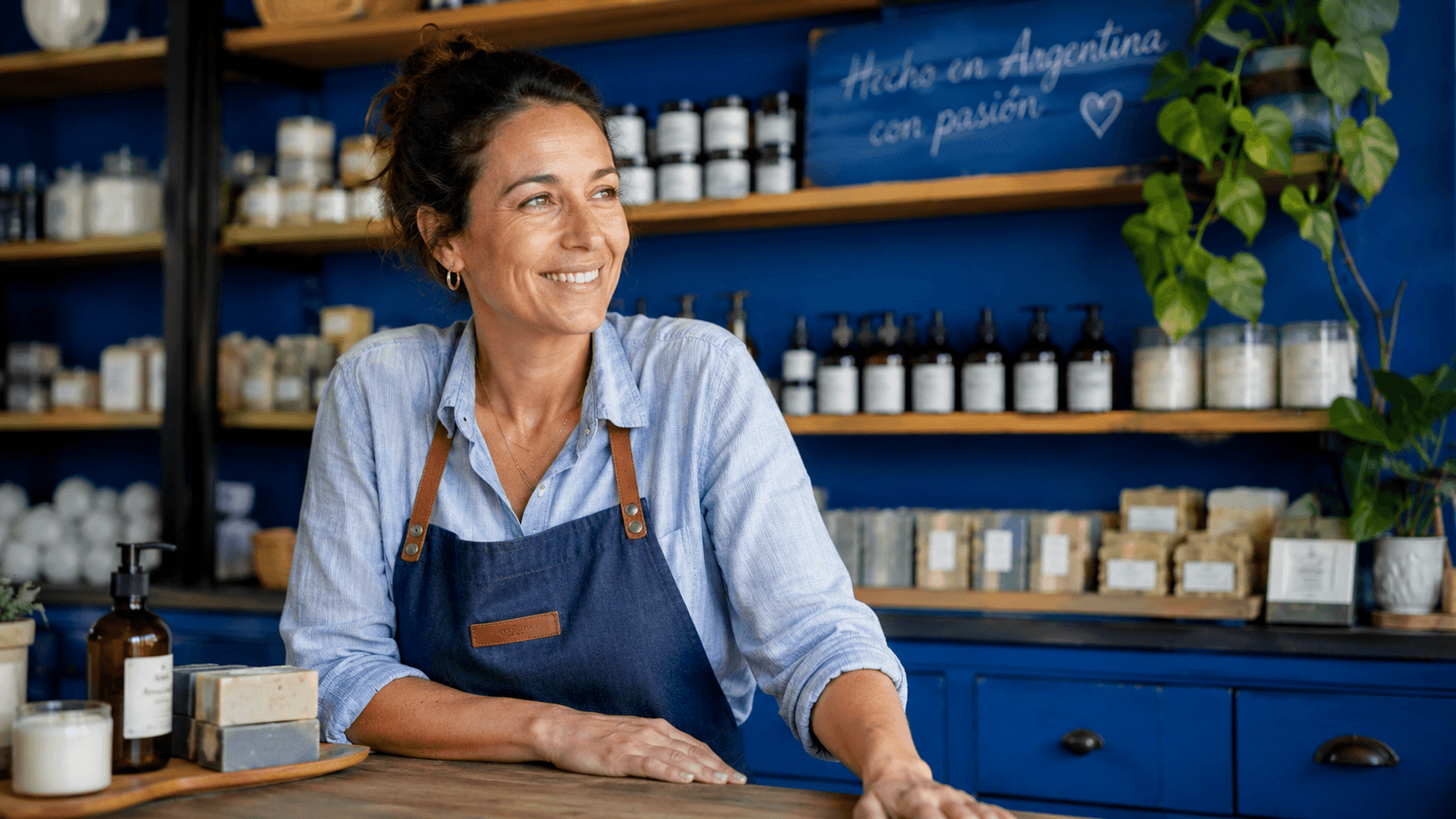 Emprendedor argentino en su tienda usando vendamas.app