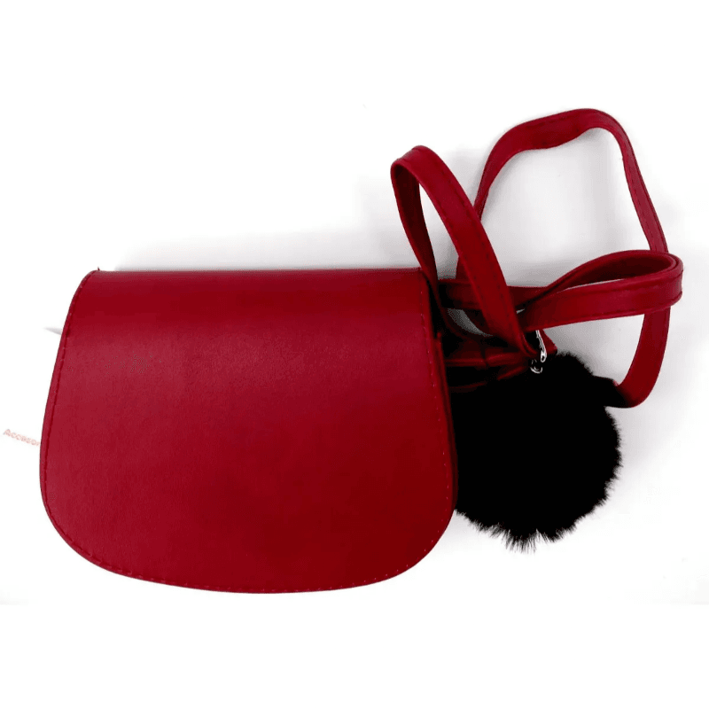 Mini Bag Cartera Bandolera Cuero Sintético Con Pompón Bordó - imagen 1